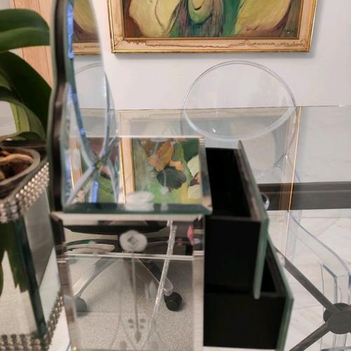 Mirror jewelry box used, wooden interior