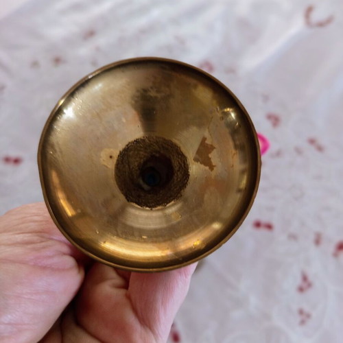Vintage metal candlestick "Glass" with hearts and embossed motifs 14cm like new