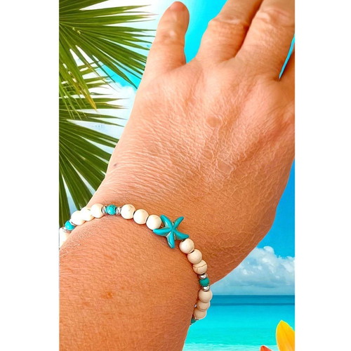 Handmade bracelet with turquoise, hematite, and chalcedony gemstones new