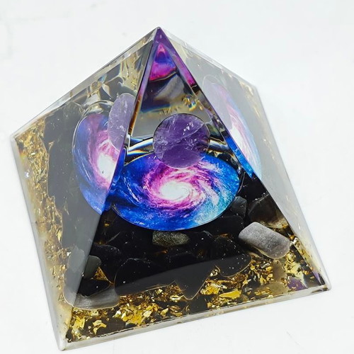 Orgonite Pyramid with Amethyst and Galaxy Design like new
