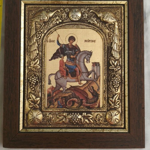 Silver-plated Saint George Icon 23cm with Certificate, like new