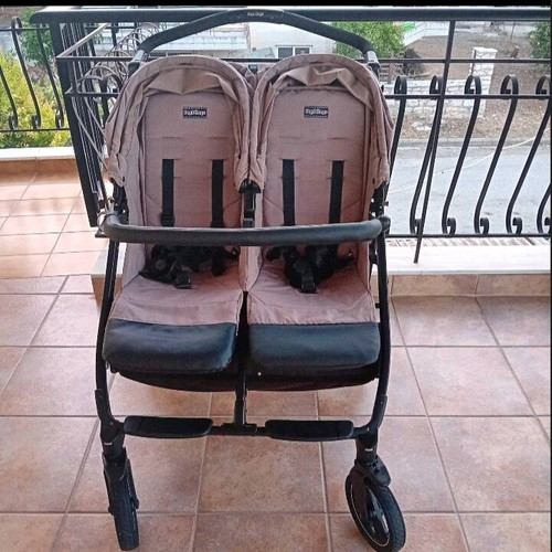 Peg Perego twin stroller used, beige, foldable and sturdy
