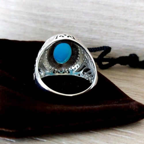 Men's silver 925 ring with natural light blue agate new