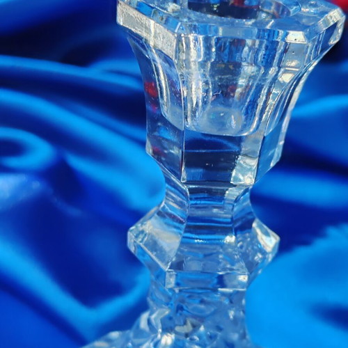 Vintage crystal candlesticks set of 2, lead crystal Bohemia, new