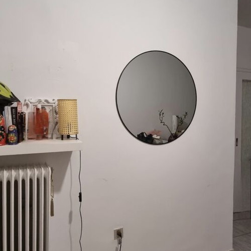 Round mirror 76cm black metal frame