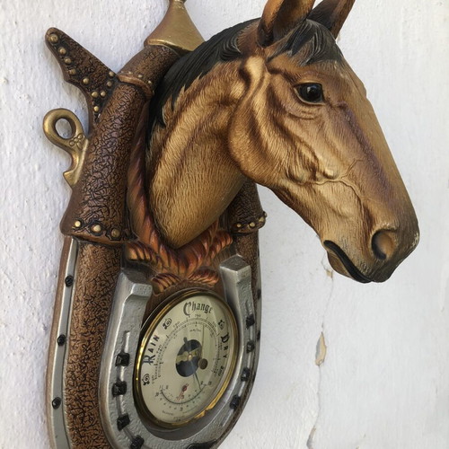 Vintage wall barometer with horse head, plastic PVC
