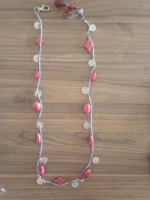 Modern necklace with red and silver pendants new