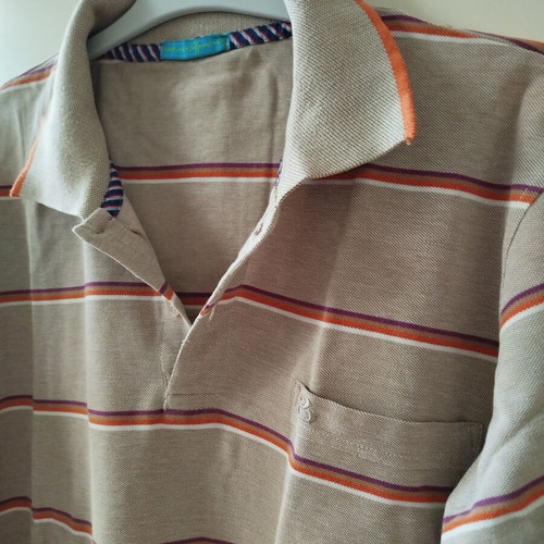 Braggi Men polo shirt, XL, beige and orange stripes