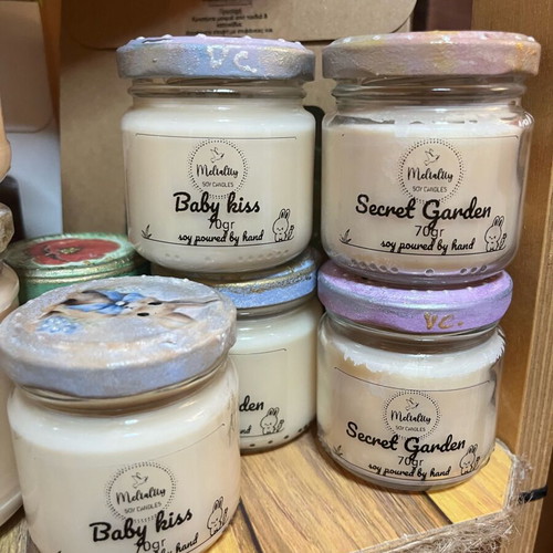 Soy Candles in Two Sizes with or without Decoupage Lid, Various Scents