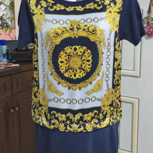 Derhy Baroque dress with silk and cashmere like new, blue and gold