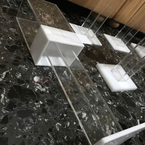 Plexi glass product display stands new, set of 3 pieces