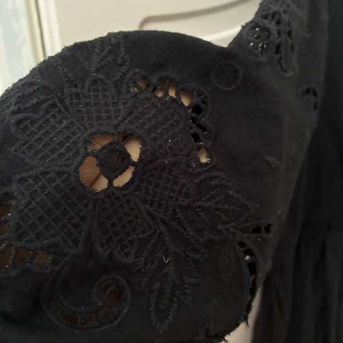 New Look Black Cotton Mini Dress Boho Broderie Anglaise Puff Sleeve Size L