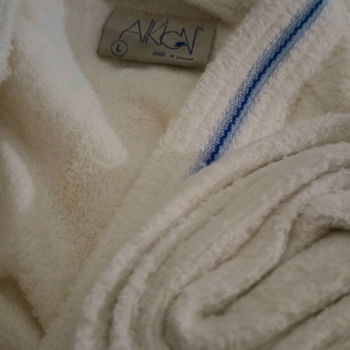 Alkion Large Bathrobe new cotton white with blue details