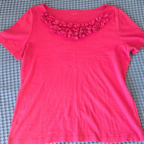 Pink blouse with fabric flowers, size XXL
