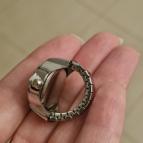 Steel ring watch with quartz mechanism, elastic bracelet