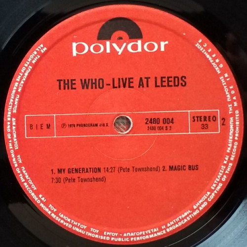 The Who Live At Leeds vinyl album used, rock