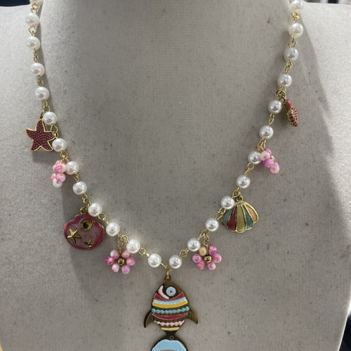 Stainless steel necklace new, multicolored