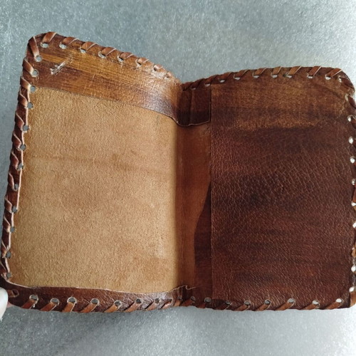 Old leather case used, for tobacco
