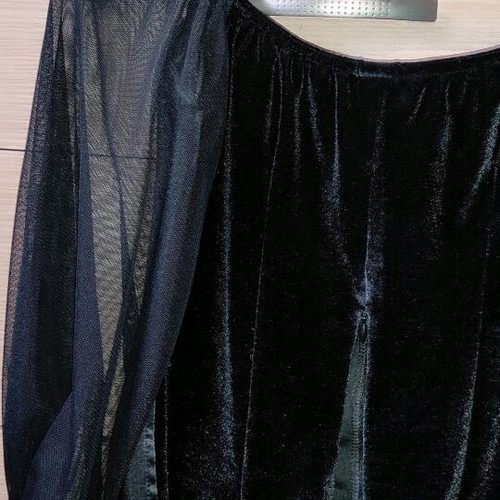 Black evening blouse like new, smile neckline with sheer sleeves