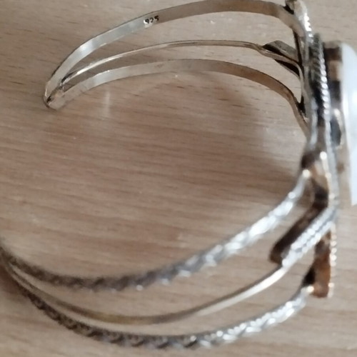Handmade Indian bracelet with large stone, like new, silver color