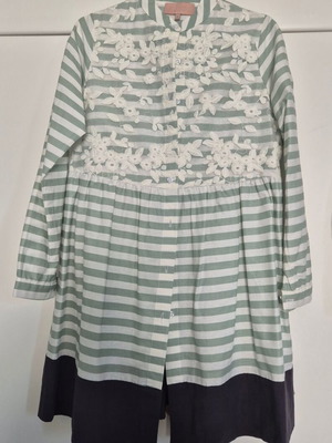 Madame Shoushou dress like new with pockets and embroidery, turquoise and white, size S
