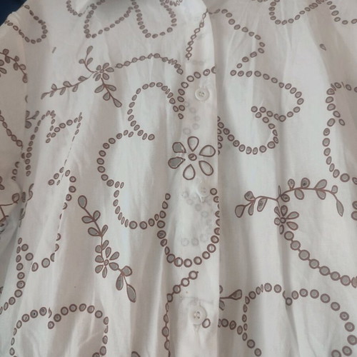 Cotton guipure dress new, short sleeves, beige and brown, size L/XL