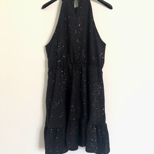 Black halter dress with glitter, size M, new