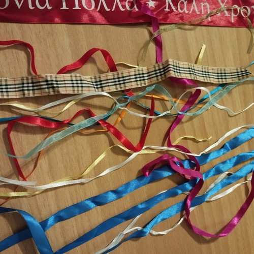 Craft materials like new, ribbons and beads for crafts and packaging