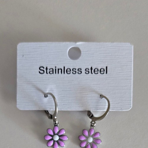 Hoop earrings with purple flower charms