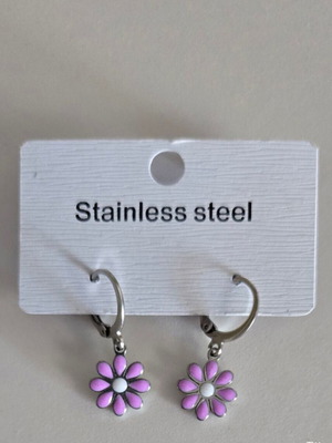 Hoop earrings with purple flower charms