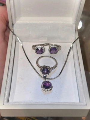 Venus σετ κοσμημάτων Birthstones Australia καινούργιο, ασήμι 925, μωβ