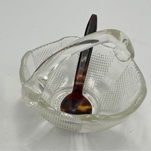 Two small glass baskets with spoon for caviar used