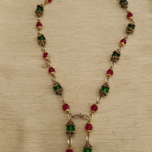 Vintage long necklace with glass beads, adjustable clasp