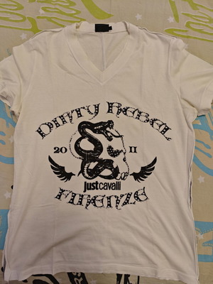 Just Cavalli Dirty Rebel Firenze T-shirt used, size L, black and white