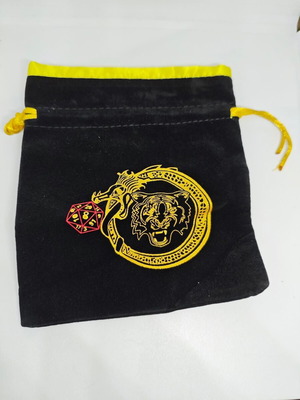DnD dice pouch velvet like new with yellow thread and embroidery