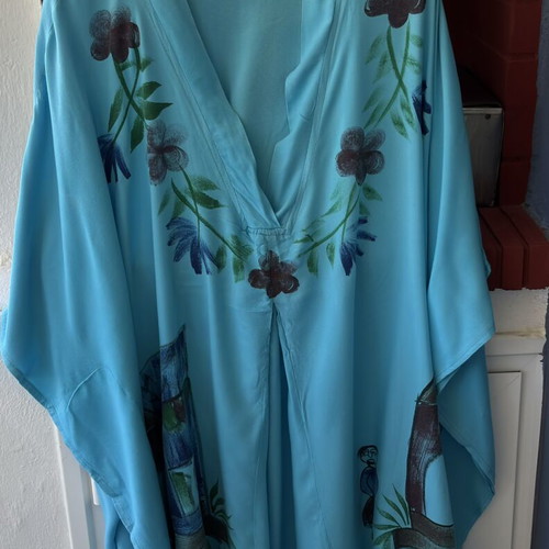 Pareo in poncho style like new, turquoise