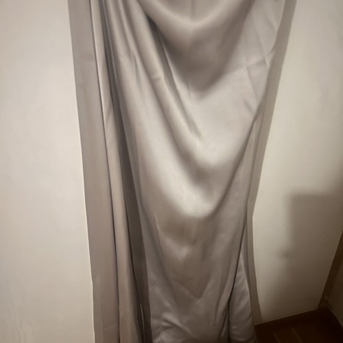 Bsb maxi satin dress silver new, one shoulder, side slit