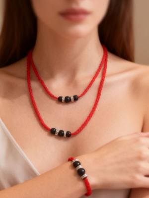 Red Handmade Necklace and Bracelet Set