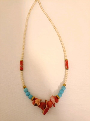 Handmade necklace 11131 new, blue and red