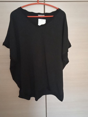 Black cotton women's blouse new with neckline and sleeve design, size XL