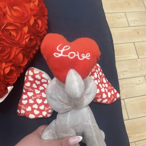 Romantic gift set elephant love with heart pillow and teddy keychain like new