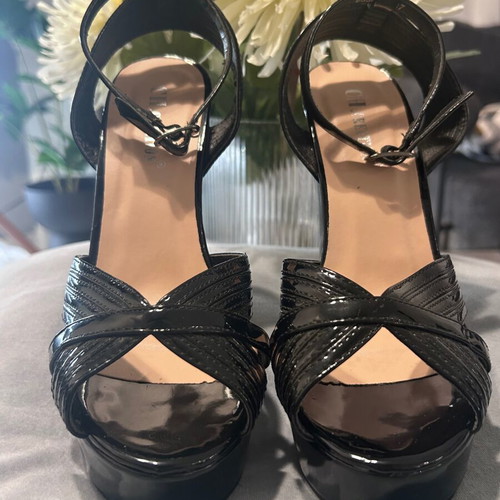 Celestino Black Patent Platform Sandals Size 37 Like New