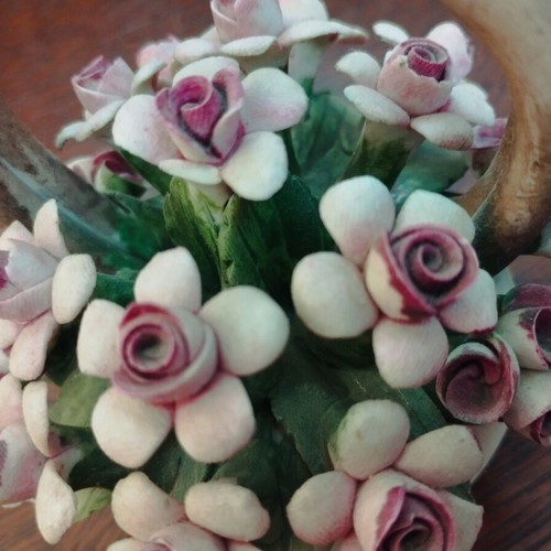 Vintage decorative basket with porcelain flowers Capodimonte style, like new