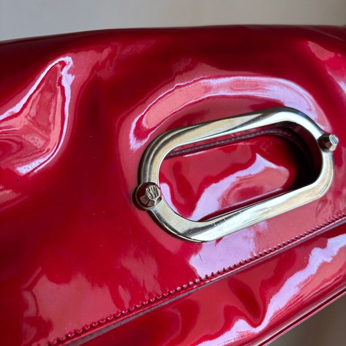 Stuart Weitzman red leather patent clutch bag like new