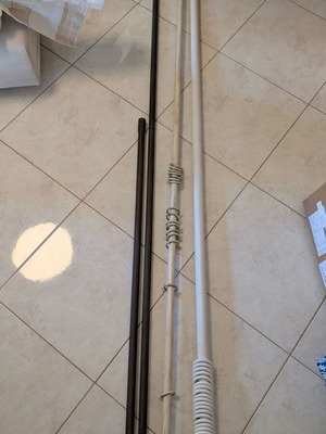 Curtain rods used, brown wood 150x15x9 and rods with rings 124,195,200,225