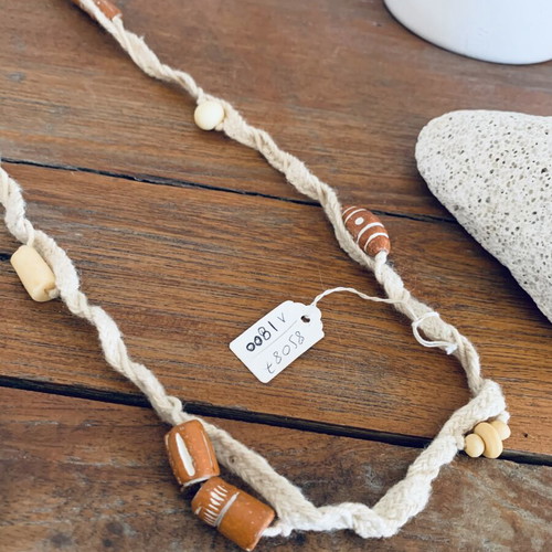 Vintage necklace with ceramic beads on cotton cord new