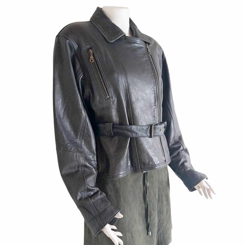 Vintage black leather biker jacket unisex, like new, size L