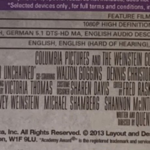 Django Unchained Blu-ray disc with English subtitles