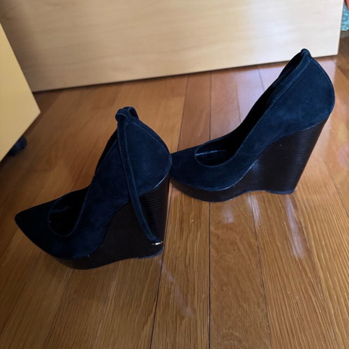Topshop black suede platform shoes used, size 38 with ankle tie