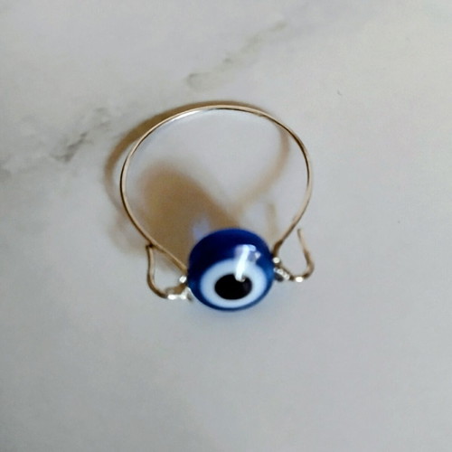 Handmade steel ring with blue evil eye